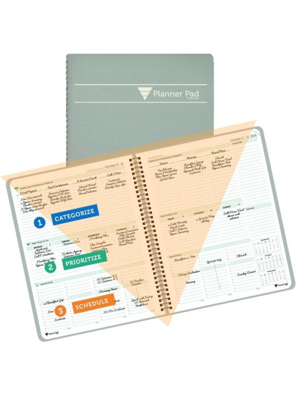 2023-2024 Weekly Planner, 12 Month Calendar, 8.5” x 11”, Green Ink, Organized